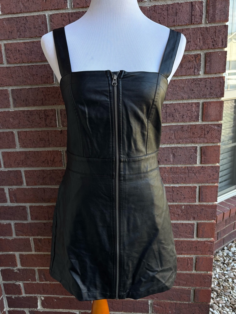wild fable Black Faux Leather Zip Front Mini Dress